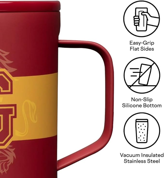 Corkcicle Harry Potter Coffee Mug - Stainless Steel Insulated Cup With Lid For Tea & Coffee - Non-Slip Silicone Base - Durable Travel Mug - Dishwasher Safe - BPA Free - Easy Grip - 16 oz - Gryffindor