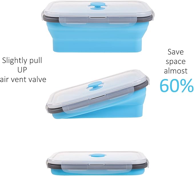 Collapsible Food Storage Containers with Airtight Lid, 4 Sizes, Annaklin Small and Large Stacking Silicone Collapsible Meal Prep Container Set for Leftover, Microwave Freezer Dishwasher Safe, Set of 4