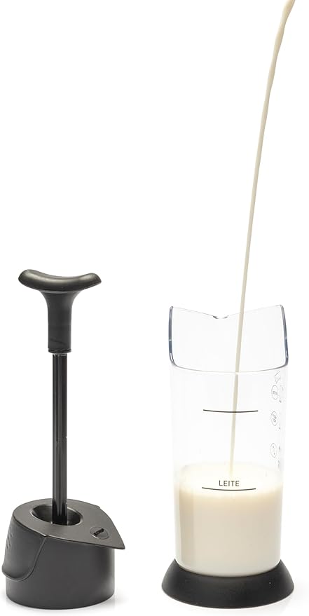 Manual Milk Frother - Handheld Milk Mixer, Warm & Cold Milk Foamer, BPA Free, Frother for Coffee & Drinks - Home & Coffee Bar Accessories, Kitchen Utensils & Tools - 6.8 oz, Black