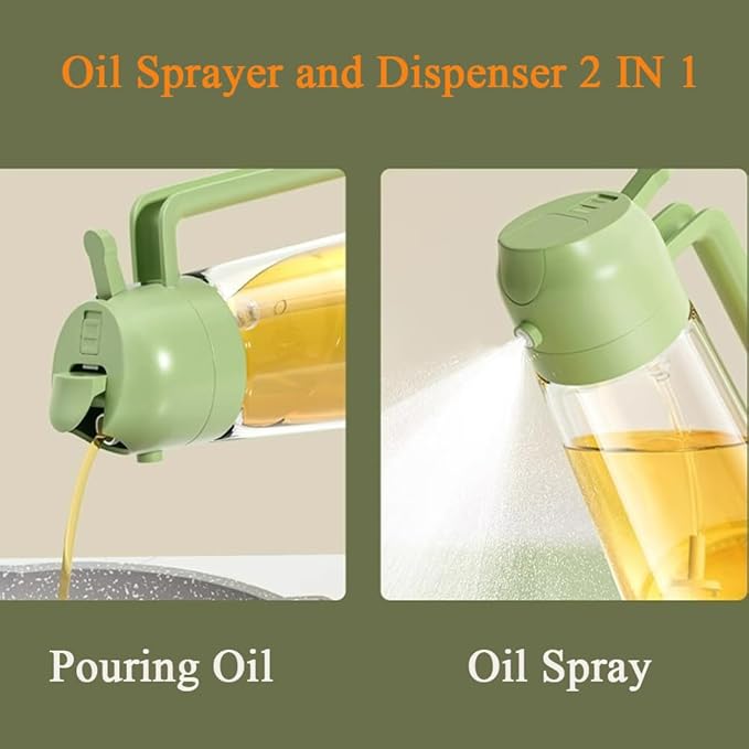 Olive Oil Sprayer Mister for Cooking,2 in 1 Olive Oil Dispenser Bottle for Kitchen,17oz Oil Sprayer for Cooking,Premium Glass Oil Mister Bottle for Air Fryer,Barbecue,Salad,Frying,BBQ (Green 1 Pack)