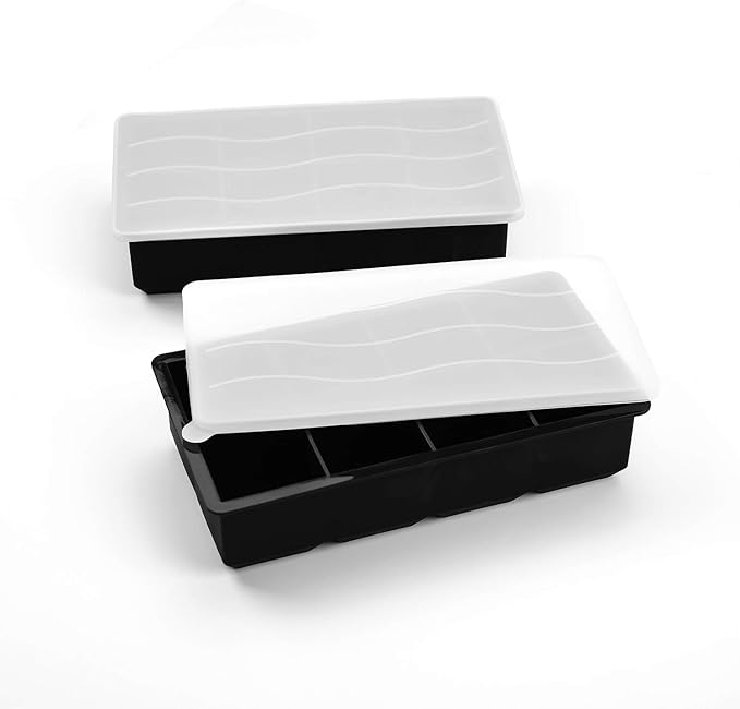 Ice Cube Trays with Lids Large Size Silicone Square Ice Cube Molds for making 8 Giant Ice Cubes for Whiskey and Cocktails, Keep Drinks Chilled, Reusable and BPA Free 2 Pack