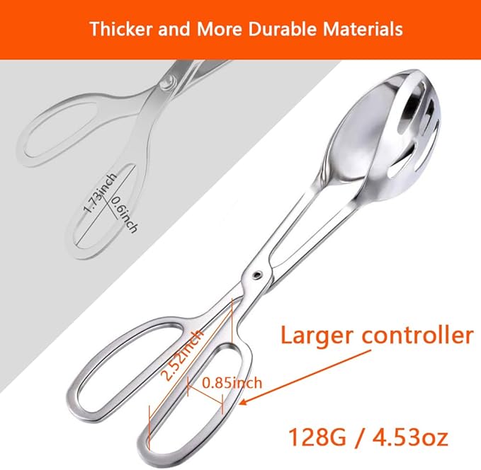 Kitchen Tongs for Cooking for Buffet Party Catering - Stainless Steel Salad Tongs for Food Bread Cake Bake Dessert, 10-Inch Serving Tongs for Grill, Steak, Barbecue, Scissor Design (2 Pack)