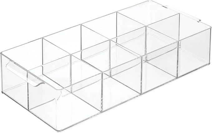 mDesign Plastic Condiment Organizer and Tea Bag Holder - 8-Compartment Kitchen Pantry/Countertop Storage Caddy - Divided Chip, Snack, Oatmeal Packet Holder - Lumiere Collection - Clear