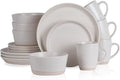 Stone Lain Jules Stoneware Dinnerware, Plates and Bowls, Dish Set for 4, Off White, Microwave & Dishwasher Safe, 16-Piece