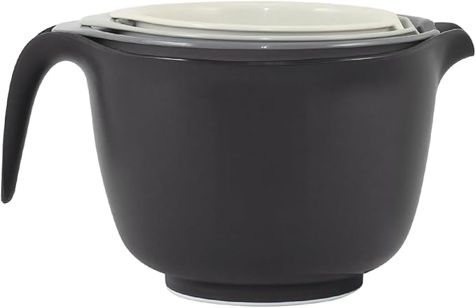 Glad Mixing Bowls with Pour Spout, Set of 4 - Nesting Plastic Bowls (1.2qt, 1.9qt, 2.8qt, and 3qt with Handle) - Non Slip Base, Dishwasher Safe Kitchen Cooking and Baking Supplies, Grey