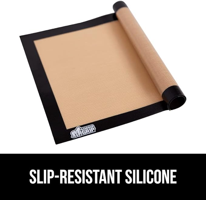 GORILLA GRIP Reusable Nonstick Silicone Baking Mat, 2-Pack, BPA-Free Oven Safe Food Liner for Toaster Ovens, Mini Cookie Sheets, Easy Clean, Holiday Baking Essentials, 11.75x8.25, Quarter Sheet, Black