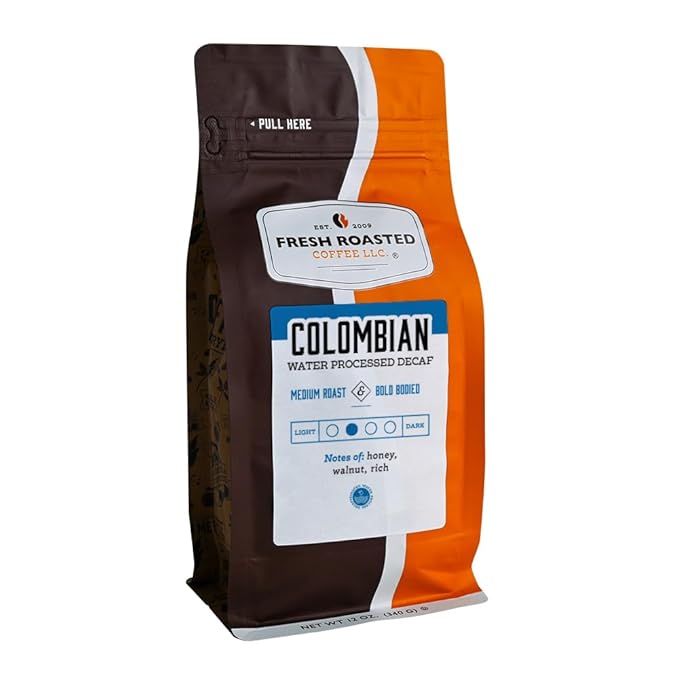 Fresh Roasted Coffee, Colombian Water Process Decaf, 12 oz, Medium Roast, Kosher, Whole Bean