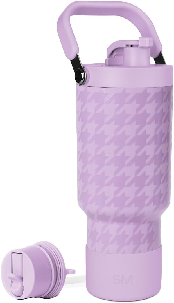 Simple Modern Trek Pivot | 30oz Flip Straw Tumbler with Handle | Water Bottle & Boot | Interchangeable Straw & Chug Lids | Insulated Stainless Steel Jug | Gym Sports | Purple Breeze Houndstooth