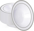 BESTVIP 50 Pack Plastic Bowls with Silver Rim, 12 oz Disposable Soup Bowls, Heavy-duty Dessert Salad Bowl for Party, Wedding, Christmas, Thanksgiving Catering and Dinner
