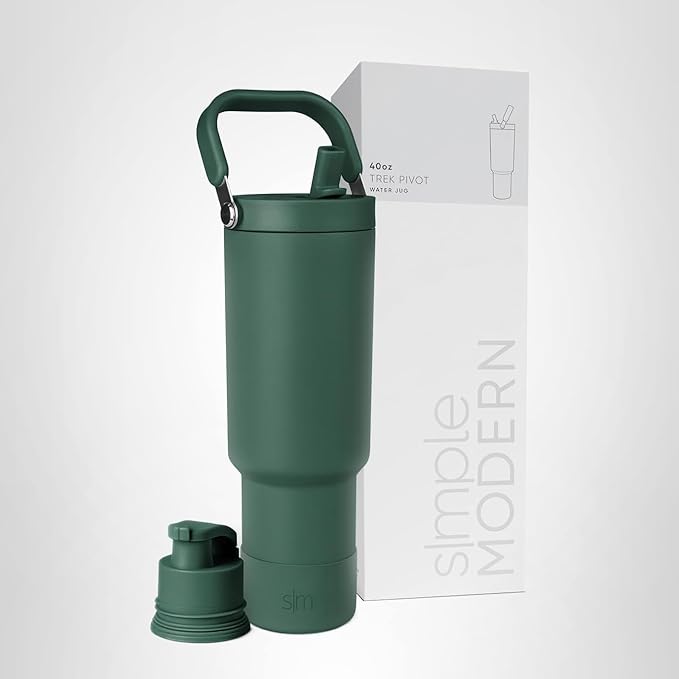 Simple Modern Trek Pivot | 40oz Flip Straw Tumbler with Handle | Water Bottle & Boot | Interchangeable Straw & Chug Lids | Insulated Stainless Steel Jug | Gym Sports Outdoors | Forest