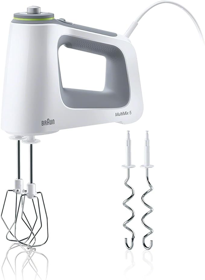 Braun MultiMix 5 Hand Mixer, 350W Electric Mixer with SmartMix Technology, 9-Speed + Turbo, MultiWhisk & Dough Hooks, Lightweight Soft-Grip Design, White