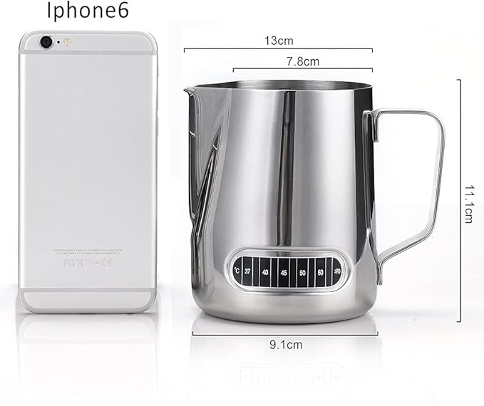 Milk Pitcher, Dailyart Stainless Steel Milk Frothing Pitcher with Thermometer for Coffee, Cappuccino,Espresso,Latte Art(600ml/20oz)