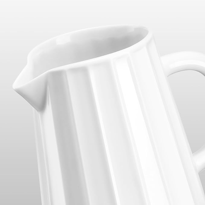 Gurygo 2 Pack 9 Oz Classic Ceramic White Creamer with Handle - Small Creamer Pitcher Set - Fine Porcelain Wave Shaped Small Milk Pitcher for Coffee Milk Sauces Salad, Microwave Safe