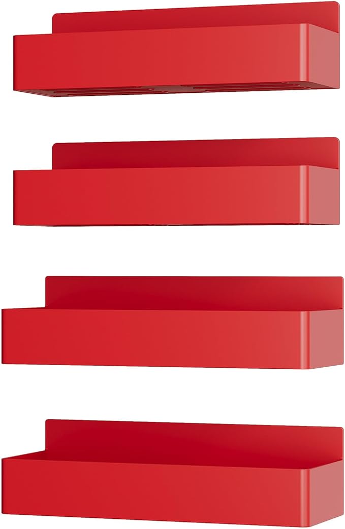 Magnetic Spice Rack for Refrigerator, Kitchen Organizer and Storage Shelf, Red (4 Pack)…