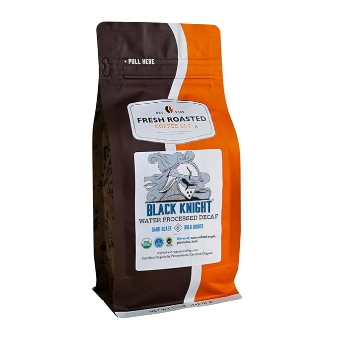 Fresh Roasted Coffee, Organic Black Knight Water-Processed Decaf | USDA Organic, Kosher | Dark Roast 12 oz Whole Bean
