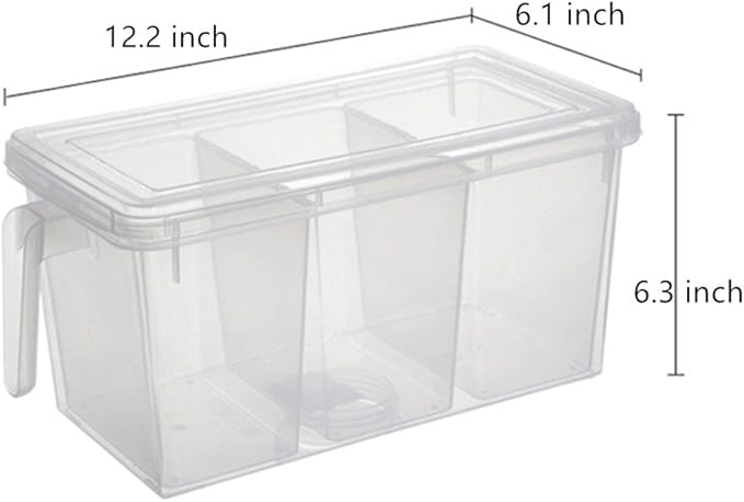 MineSign 2 Pack Plastic Divided Veggie Storage Containers with Lids and Handles for Fridge Storage Organizer Boxes for Refrigerator Produce Beans Fruits Organzation