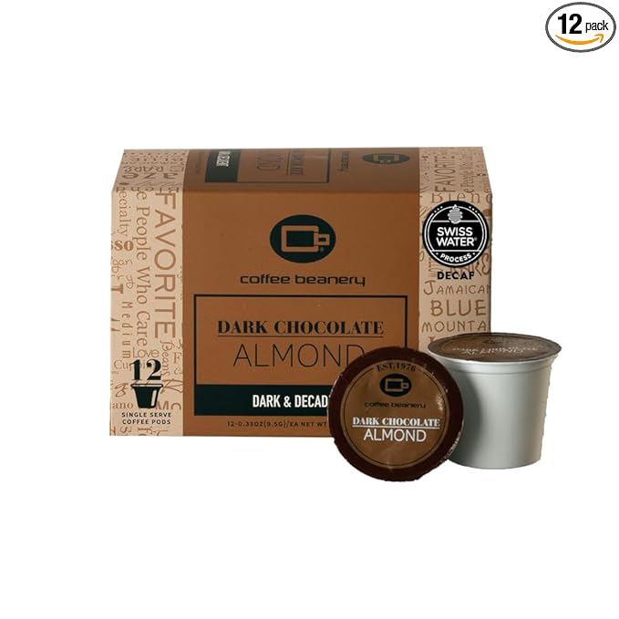 Dark Chocolate Almond Decaf Coffee Pods by Coffee Beanery | 12ct Medium Roast Arbica Coffee