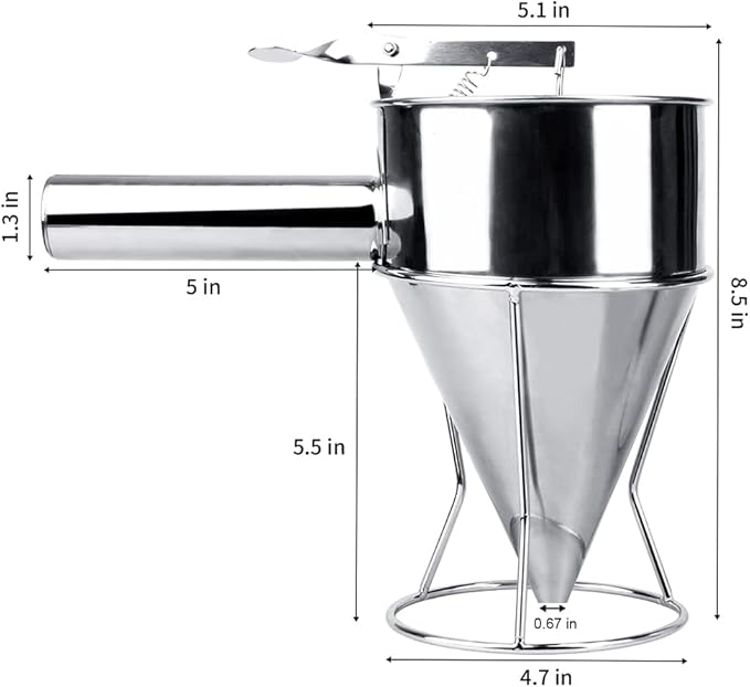 MyLifeUNIT Stainless Steel Pancake Batter Dispenser, Funnel Dispenser with Stand for Takoyaki and Baking