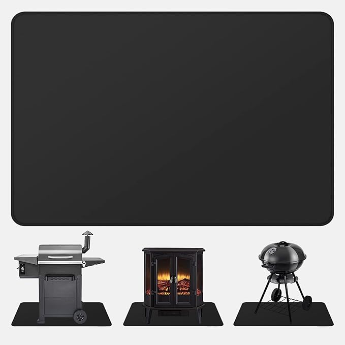FLASLD Under Grill Mat, 36 X 48 inches Fireproof and Waterproof Pad for Outdoor Charcoal Grills, Gas Grills, Oil Fryers and Smokers, Black Protective Deck and Patio Mat