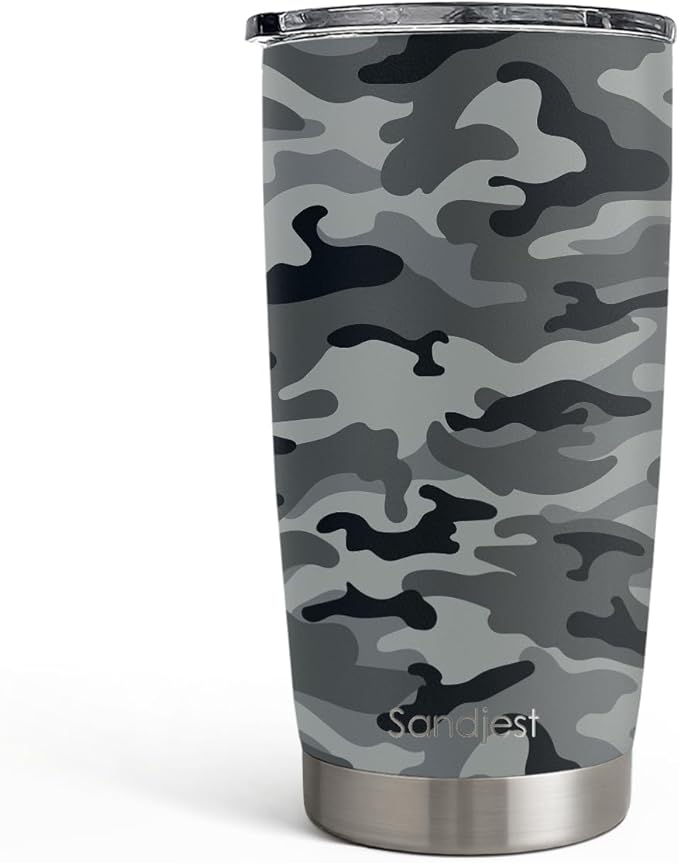 SANDJEST Camo Tumbler 20oz Stainless Steel Double Insulated, Travel Coffee Cup, Gifts for Men Women, Hunting Lovers, Birthday Christmas