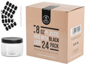 Healthy Packers 8oz Plastic Jars With Lids, Labels and White Marker - 24-Pack Small Plastic Containers with Black Lids. Great for Slime, Lotion, Crafts, Travel General Storage