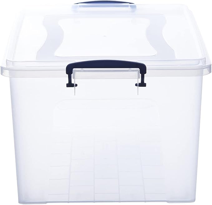 Superio Clear Plastic Storage Bin with Lid, 28 Quart Organizing Container, Latch Box, Stackable Plastic Tote for Household, Garage, School, and Office- Store Shoes, Clothing, Crafts, and Accessories