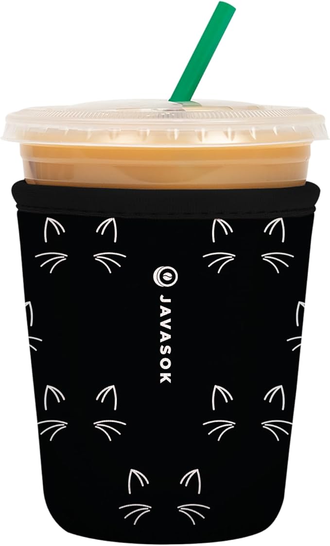 Sok It JavaSok Iced Coffee & Cold Soda Insulated Neoprene Cup Sleeve (Mystical Meows, Small: 16-20oz)