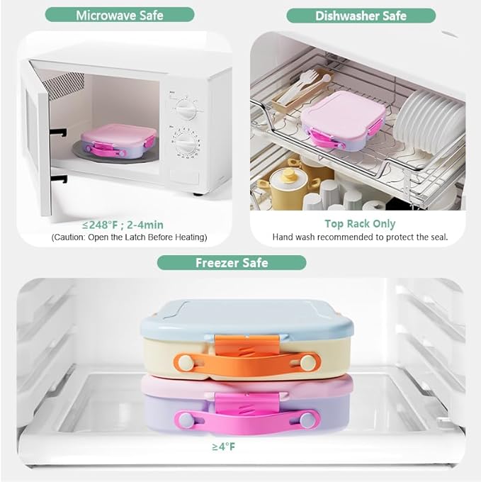 Kids Bento Lunch Box - Toast-Shaped 4-Compartment Lunchable Food Container with Sauce Cup, Utensils & Brush, BPA-Free, Reusable Snack Container with lid, Ideal for School & Travel - Blue
