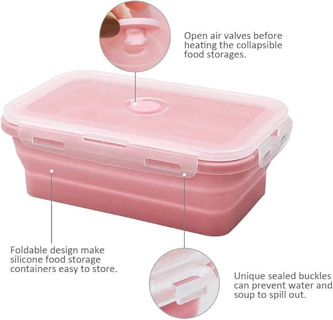 Alimat PluS 40.5oz Silicone Food Storage Containers, 3 Pack Set 1200ml Collapsible Food Storage Containers with Lids(Pink)