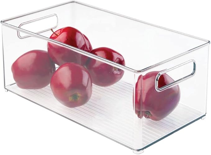 mDesign Deep Plastic Kitchen Storage Organizer Container Bin for Pantry, Cabinet, Cupboard, Shelves, Fridge, or Freezer - Holds Dry Goods, Sauces, Condiments, Drinks, Clear
