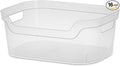 Sterilite 5.25x9.5x13 In Medium Polished Open Scoop Front Storage Bin w/Comfortable Carry Through Handles for Household Organization, Clear (16 Pack)