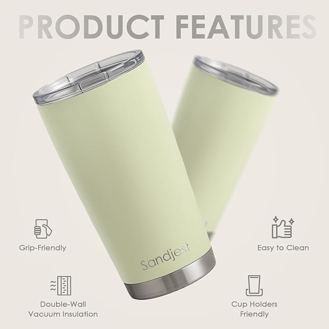 SANDJEST Green Tumbler 20oz Stainless Steel Double Wall Vacuum Insulated, Travel Coffee Cup, Gifts for Men Women Birthday Christmas