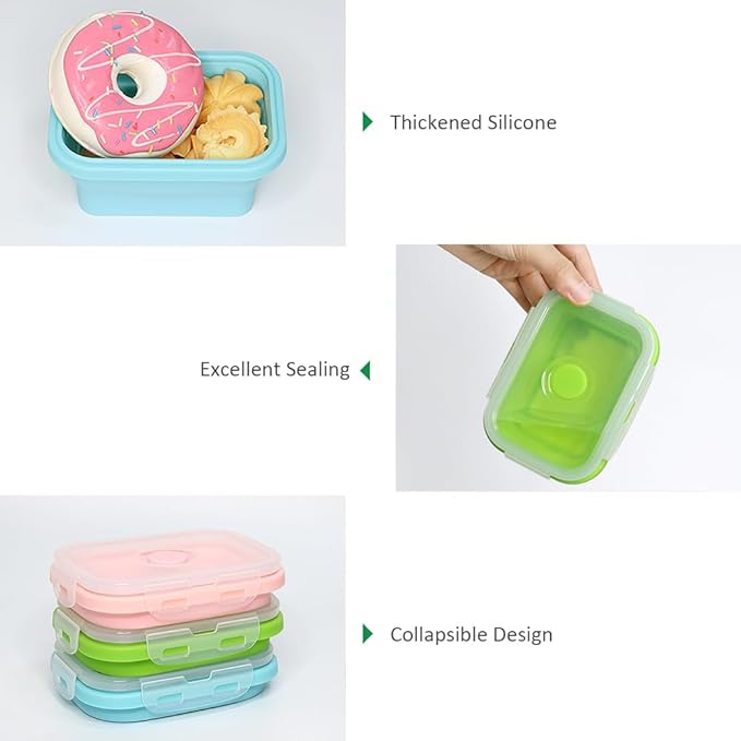 Alimat PluS 11.8oz Small Silicone Collapsible Food Storage Containers With Lids, 3 Pack Set 350ml Collapsible Food Storage Containers with Lids, Travel Food Containers for Outdoor and Kitchen