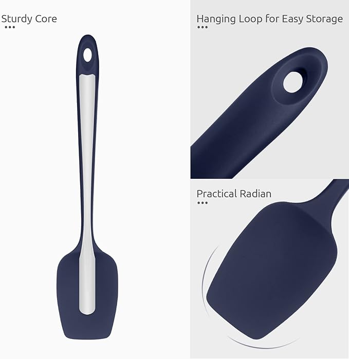 U-Taste Silicone Cooking Spoon Spatula: 480ºF Heat Resistant Food Grade 11.38" Flexible Rubber Kitchen Spoonula, Seamless Pastry Bowl Scraper for Mixing Scraping in Nonstick Cookware (Midnight Blue)