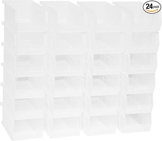 Akro-Mils 30220 AkroBins Plastic Storage Bins, Space-Saving Stackable Bins for Garage, Pantry, Craft Organization, 7-" x 4-" x 3-", Clear, 24-Pack