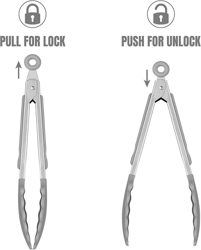 Hotec Mini Silicone Kitchen Tongs for Cooking - 7-Inch Small Serving Tongs with Silicone Tips, Set of 3 (Grey)