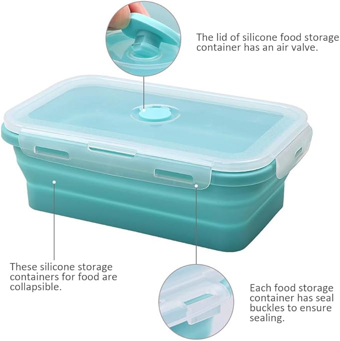 Alimat PluS Silicone Food Storage Containers with Lids, 3 Pack Set 27oz(800ml) Collapsible Meal Prep Lunch Containers, Microwave, Freezer and Dishwasher Safe