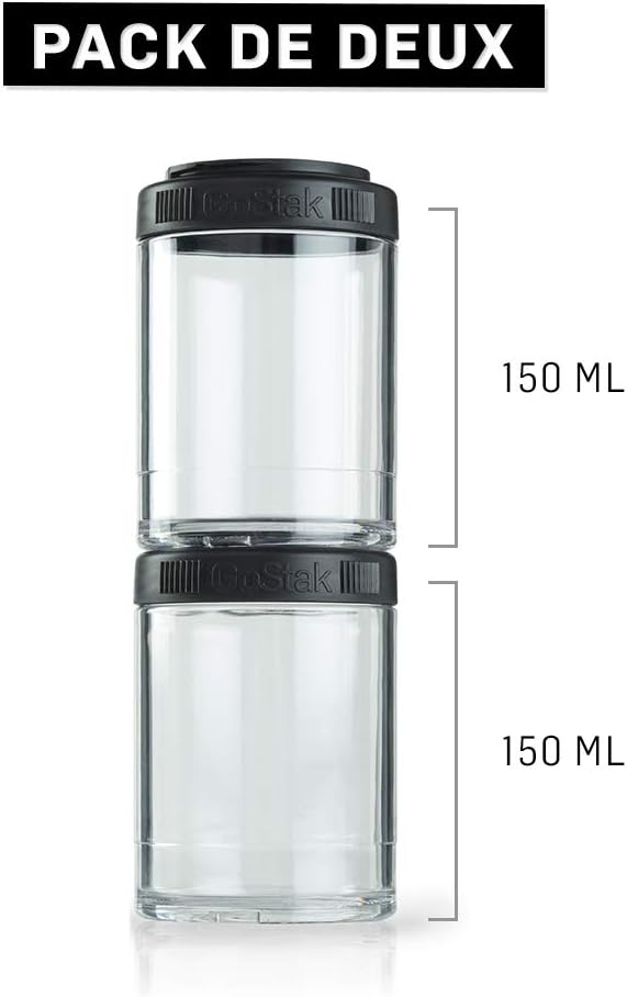 BlenderBottle GoStak Twist n' Lock Storage Jars, 150cc 2-Pak, Black