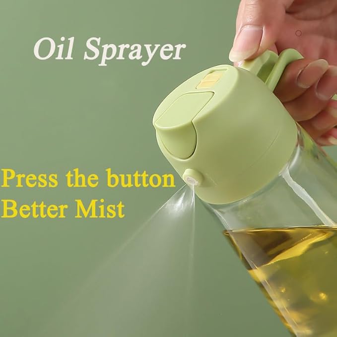 Olive Oil Sprayer Mister for Cooking,Olive Oil Dispenser Bottle 2 IN 1,17oz Oil Mister Spray Bottle,Premium Glass Oil Spritzer Bottle for Kitchen Air Fryer,Baking,Salad,Grilling,BBQ (Green 1 Pack)
