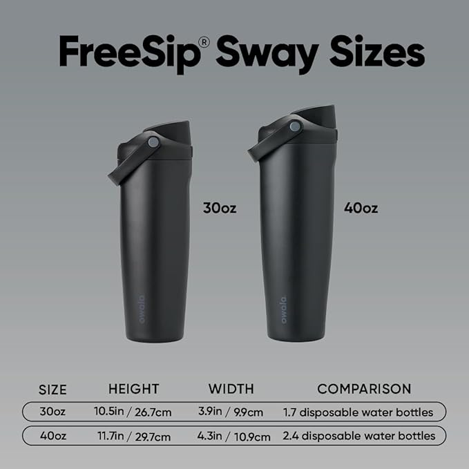 Owala FreeSip Sway Insulated Stainless Steel Water Bottle with Two-Way Spout, Built-In Straw and Bucket Handle, Made for Travel, School, and Sports, 30oz, BPA Free, Leak Proof, Very, Very Dark