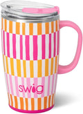 Swig Life 18oz Travel Mug, Insulated Tumbler with Handle and Lid, Travel Coffee Mug, Cup Holder Friendly, Stainless Steel 18 oz Tumbler, Reusable Insulated with Lid (Sherbet Stripe)