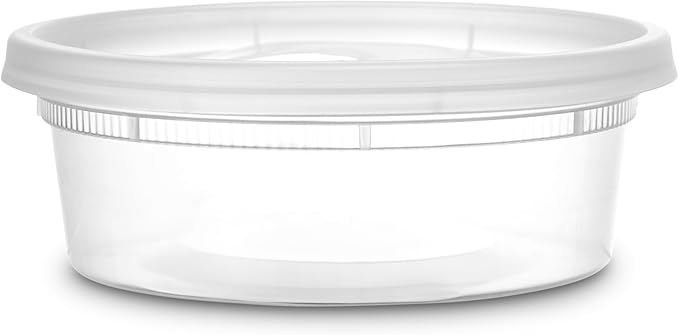 Deli Containers with Lids [48 Sets - 8 oz.] Small Plastic Soup Container - Disposable Deli Food / Slime Storage Containers with Airtight Lids for Freezer & Restaurant Takeout
