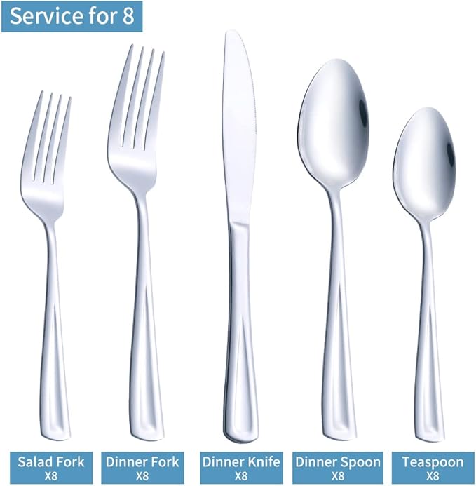 40-Piece Silverware Set for 8, GoGeiLi Stainless Steel Flatware Cutlery Set for 8, include Fork, Knife and Spoon Set, Mirror Finished