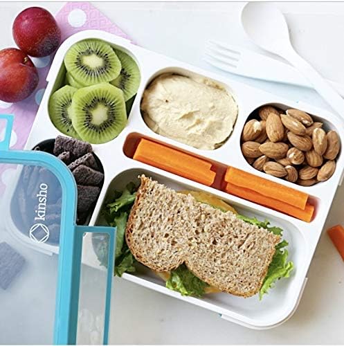 Bento-Box Lunch Box & Portion Control Snack Container Set, Leakproof Lunch-Boxes, Containers for School Meal Prep, Kids Boys Girls Adults, BPA Free, Utensils, Blue Large and MINI 2 pack