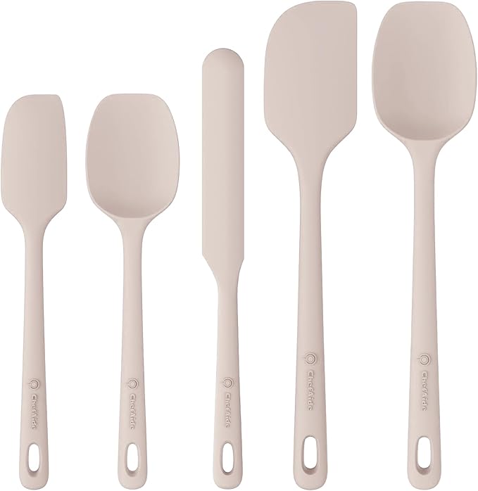 5 Pieces Silicone Spatula Set, Food Grade Rubber Spatula, Upgrade Strong Handle with Ergonomic Grip, Heat Resistant Up to 600°F for Nonstick Cookware, Cooking Creamy White