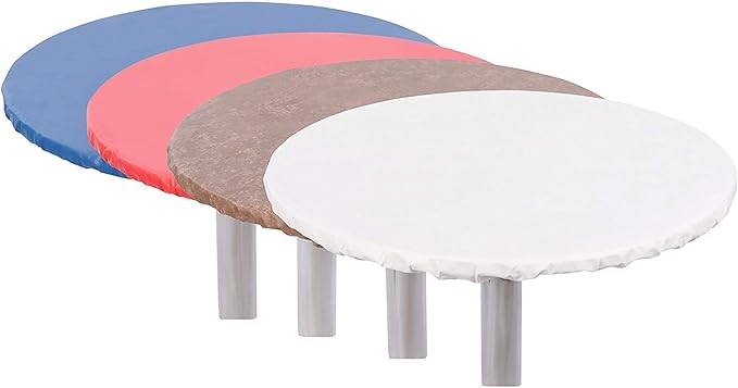 Yourtablecloth Heavy Duty Vinyl Round Fitted Tablecloth (Table Cover) with Flannel Backing Vibrant Colors Elasticized Tablecloth Great for Indoor and Outdoor Dining and Playing Cards 54” Ruby Red
