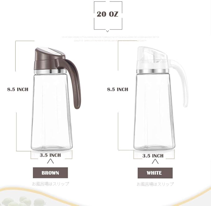 Marbrasse Oil Dispenser for Kitchen,20 OZ /600ml Leakproof Glass Oil Bottle with Auto Flip Cap,Olive Oil Container for Kitchen Cooking(1 Pcs White + 1 Pcs Brown)