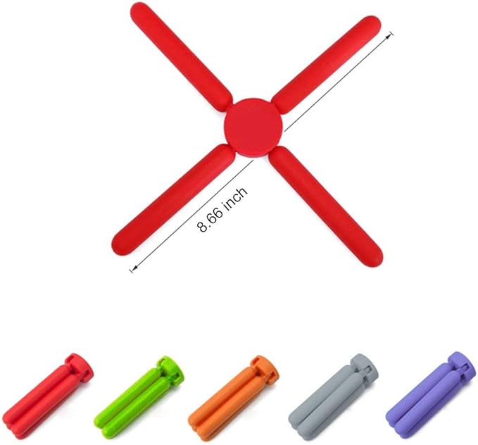 3/Pack Foldable Silicone Trivets, FENGCHEN Folding Trivet, Non-Slip Collapsible Cross Compact Design Expandable Silicone Pot Holder,Red
