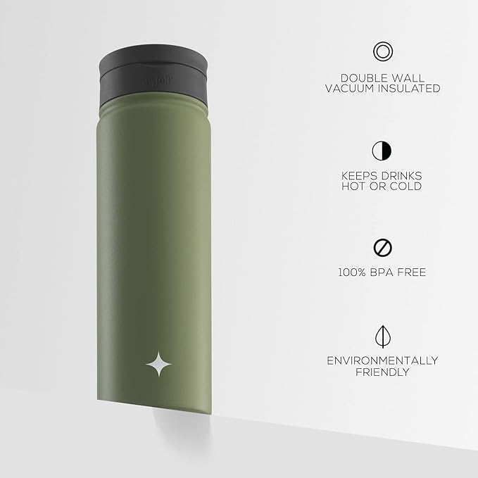 JoyJolt Triple Insulated Water Bottle with Straw Lid AND Flip Lid! 22oz Water Bottle, 12 Hour Hot/Cold Vacuum Insulated Stainless Steel Water Bottle. BPA-Free Leakproof Water Bottles - Thermos Bottle