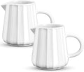 Gurygo Wave Shaped 2 Pack 5 Oz Classic White Creamer with Handle - Small Ceramic Creamer Pitcher Set - Fine Porcelain Small Milk Pitcher for Coffee Milk Sauces Salad, Microwave Safe